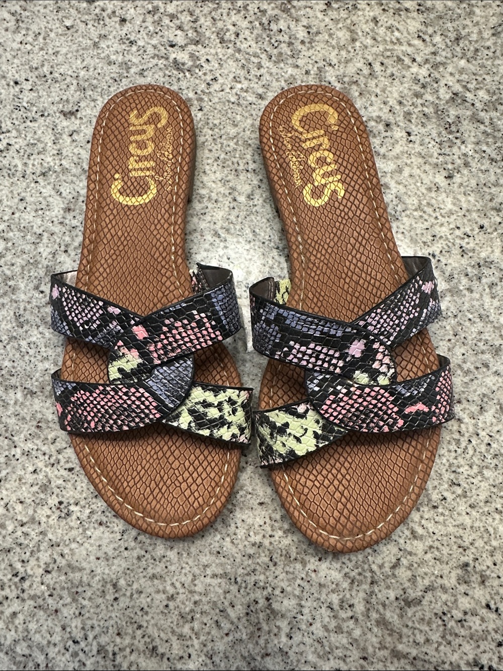 Circus by Sam Edelman Multicolor Snake-Print Slide Sandals with Brown Footbed